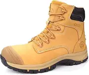 [OUXX] Work Boots for Men, Waterproof Steel Toe YKK Zipper Non-Slip Rubber Leather Shoes, Puncture-Proof, Breathable, Comfortable(OX020)