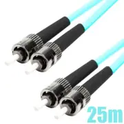 25M ST/ST OM3 Duplex 50/125 Multi Mode Fiber Optic Optical Patch Cable OFNR Aqua