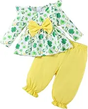 [LUVCES] Toddler Baby Girl Clothing Love/Floral Print Ruffle Bow Tie T-Shirt Top and Casual Plain Trousers Set of 2 Outfits 3-24 Months, Style
