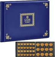 Aptbyte Coin Collection Supplies Holder Book for Collectors, 300 Pockets Coin Collection Organizer Storage Box Case Album for 20/25/ 27/30/ 38mm Coins (Vintage pattern blue)