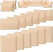 14 PCS Outdoor Cushion Covers Patio Cushion Slipcovers Replacement Waterproof with Zipper for 6-Seater Outdoor Furniture Cushion Covers(Beige,24.8 * 24.8 * 3.15 inches)
