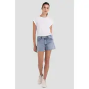 Replay Womens 5-Pocket Fringed Denim Shorts Blue