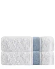 DePera Home Set of 2 Unique Blue Stripe Turkish Cotton Bath Towels