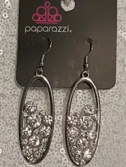 Paparazzi White Earrings Silver , White Rhinestones