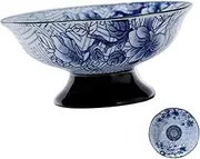 PEPLAYTAL Elegant Footed Ceramic Fruit Bowl Chinese Style Dessert Holder for Home Decor Fruit Serving Tray Kitchen Accessory for Banquets and Dining Tables