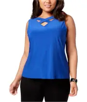 Nine West Womens Criss-cross Pullover Blouse, Blue, Plus Size, 3X