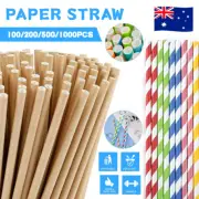 Brown/Colourful Paper Drinking Straws Metallic Striped Party Wedding VIC 1000pcs