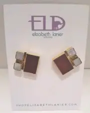 Elizabeth Lanier Red Earrings Gold Tone Pearlescent Pierced Earrings NWT