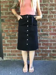 Seed Heritage Longline Denim Skirt black Long Length Button Front NWT sz 8