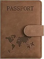 [QiYUNMR] Passport Holder for Travel, RFID Passport Wallet Cover Case, PU Leather Passport Book Holders for Women and Men, Travelling Essentials for Flying (Brown)