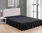 Sheets & Beyond Wrap Around Solid Microfiber Luxury Hotel Quality Fabric Bedroom Gathered Ruffled Bedding Bed Skirt 14 Inch Drop (Full, Black)
