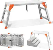 [SHANTRA] Adjustable Work Platform with 330 lb Duty Rating, Aluminum Folding Step Ladder, Heavy Duty Portable Bench Ladder Stool with Non-Slip Feet, Ideal for Car Washing, Repairing, Painting