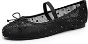 [Trary] Mesh Ballet Flats for Women, Pearl Ballet Flats Shoes for Women, Bow Mary Jane Shoes Women, Rhinestone Flats for Women, Comfy Dress Shoes for Women, Wide Mary Janes Flats, Mesh Flats