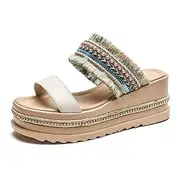 [XUEMML] Wedge Sandals For Women Platform Slipper Open Toe Casual Summer Roman High Heel Breathable Beach Sandals，Super Retro Slip-On Flip Flops For Ladies (Color : Green, Size : 36 EU)
