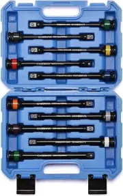 10 Piece 1/2 Drive 8 Inch Length Color-Coded Torque Extension Bar Set, 65 to 150