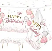3 Pieces Pink Rose Gold Tablecloth for Rose Gold Birthday Decoration Plastic Disposable Party Table Covers for Rectangle Tables Girl Women Parties Happy Birthday Wedding Party Favors, 54 x 108 Inches