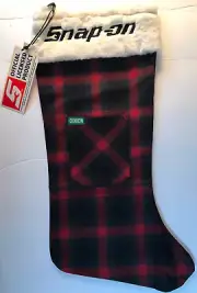 Snap-On Tools Christmas Stocking by Dixxon Dk Red Grey Plaid w/Front Pocket NEW