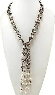 [HinsonGayle Fine Pearl Jewelry] HinsonGayle 2-Strand Gemstone & Genuine Freshwater Cultured Pearl Lariat Necklace (8 color styles)