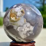 216G Natural Sakura Flower Agate QUARTZ Sphere Crystal Ball Healing