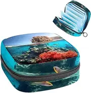 Period Bag,Sanitary Napkin Storage Bag,Sea Stone Coral Fish Ocean,Tampon Holder for Purse