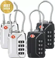 TSA Approved Luggage Locks 4-Digit Combination Padlock Cable Suitcase Set 4-Pack