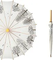 WLLKIY Business Golf Long Umbrella, 16 Fiber Umbrella Frame, Retro Wooden Handle, Windproof And Rainproof Travel Automatic Straight Umbrella for Men And Women