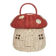 Handmade Rattan Mushroom-Shaped Storage Basket- Cute Handmade Handcrafted Gift Decoration Artwork R Red