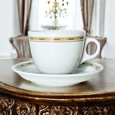 VTG Mayer China White Tan Geometric Restaurant Ware Cup & Saucer Set NEW
