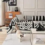 Sofa Covers for Sectional Sofa Set Boho Couch Cover for Dogs Throw Couch Cover with Tassel L Shaped Cover Washable Chenille Pets Protector (Black, XXL(71" x 150"/180cmx380cm))