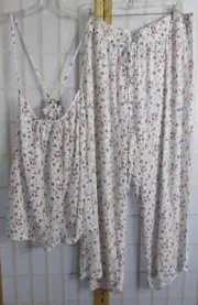 NIB Adore Me White Floral Seersucker Pant & Tank 100% Rayon Pant Set Women's 2X