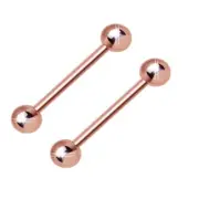 PAIR 14G 5/8" Rose Gold Plated Steel Tongue Barbells Nipple Ring NippleRings