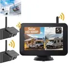 5" Split Monitor 2xSolar Magnetic Wireless Reversing Camera For Truck Trailer RV