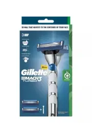 New Gillette Mach3 Turbo Razor With Blades Refill 2 Pack