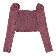 Topshop Crop Top Blouse Lace Floral Pink Sparkle Stretch Women's Sz 6 NWT