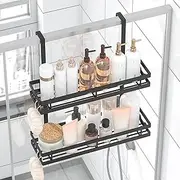Over the Door Shower Caddy, 2-Tier Hanging Shower Organizer with Hooks, Rustproof Bathroom Shower Storage Rack Basket, No Drilling