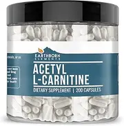 100% Pure Acetyl L-Carnitine (ALCAR), 200 Capsules, 1100 mg Serving, Gluten-Free, Made in The USA, Natural & Potent, Lab Verified, Filler-Free, Undiluted & No-Additives
