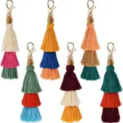 6 Pieces Handmade Bohemian Tassel Keychain Tassels Bag Key Chain Color Set 1