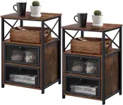 Modern Night Stand, End Side Table w Storage Space and Door Nightstands Set of 2