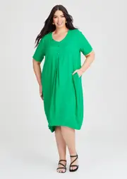 Plus Size Women's Button Detail Natural Tulip Dress Size 16 in Island Green, Viscose - Taking Shape