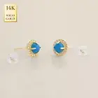 14K REAL Solid Gold Cubic Zirconia Turquoise Stud Earrings Lobe Daily Minimal