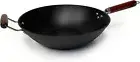 Light weight Cast Iron Wok, Stir Fry Pan, Wooden Handle, 14" nonstick chef’s pan
