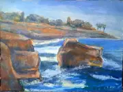 Oil Painting Seascape California Plein Air Sunset Cliffs Original - Donalee