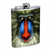 Baboon Art Em1 8oz Stainless Steel Flask Drinking Whiskey Liquor