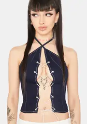 Sassy Thoughts Lace-Up Halter Top