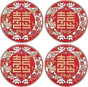 LUOZZY 4 Pairs Chinese Wedding Paper Cut Window Stickers Door Decals Traditional Handmade Red Art Craft for Home Decor Party Festival Celebration