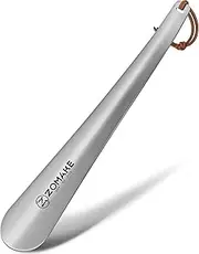 [ZOMAKE] Metal Shoe Horn Stainless Steel Shoe Horns Lazy Shoe Helper Shoehorn Strong Shoehorns 30cm with Rope&Hook for Men Women the Elderly Kids(Silver)