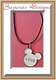 Mickey Mouse "Love" Theme Necklace With Black Rope Chain For Kids