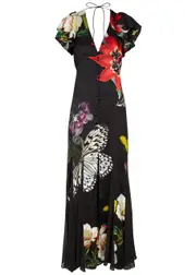 Alice + Olivia Fara Floral-print Satin Maxi Dress - Black - 4 (UK8 / S) 4 (UK8 / S)