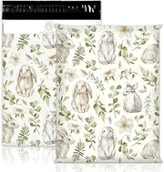 JarThenaAMCS 50 Pcs Easter Bunny Poly Mailers 10 x 13 Inch Watercolor Rabbit Leaves Envelope Mailers Spring Self-Sealing Plastic Packaging Mailing Bags for Small Business Clothing