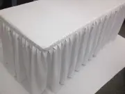 6' ft. Fitted Table Skirt Cover w/ Top Topper Double Pleated Trade show DJ WHITE